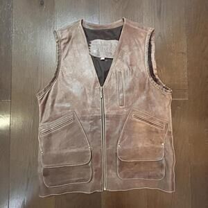 Leather Motorcycle Vest Rare TKO brown cowhide multi pockets front backpack
